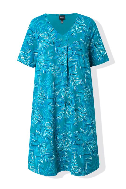 Tropical Leaf Print Short Sleeve Jersey Dress