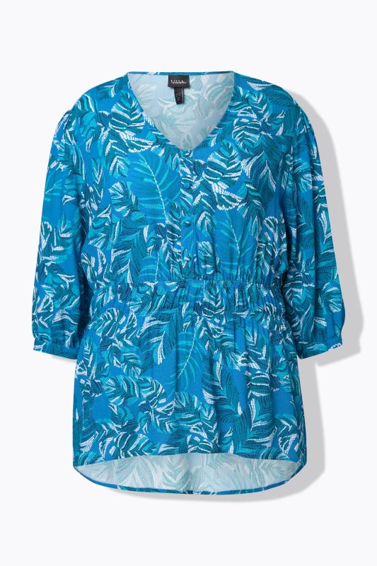 Tropical Leaf Print Elastic Waist Blouse