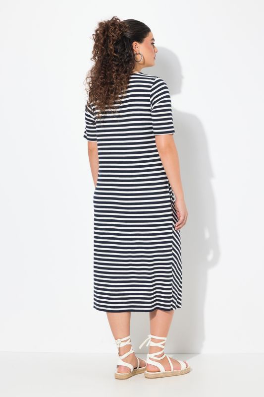 Mixed Stripe Short Sleeve Gore Panel Midi Dress