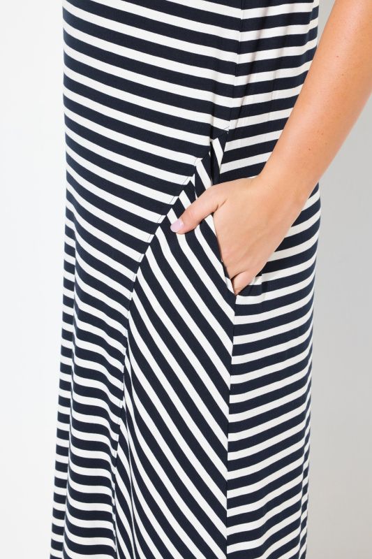 Mixed Stripe Short Sleeve Gore Panel Midi Dress