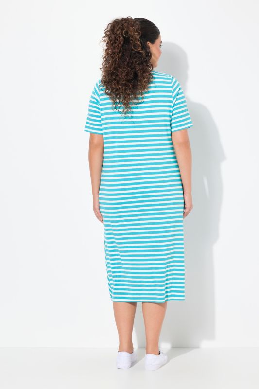 Mixed Stripe Short Sleeve Gore Panel Midi Dress
