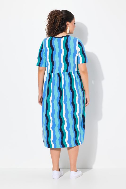 Wave Print Short Sleeve V-Neck Dress