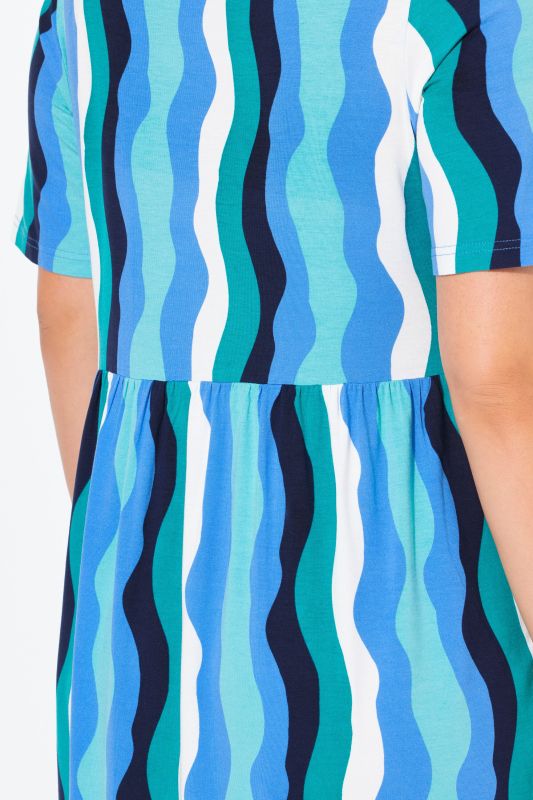 Wave Print Short Sleeve V-Neck Dress