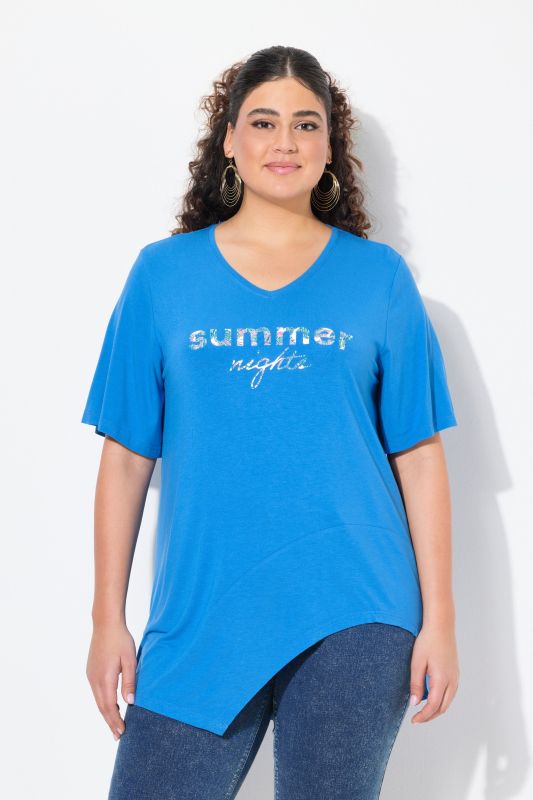 Summer Night Short Sleeve Cutout Hem Tunic Tee