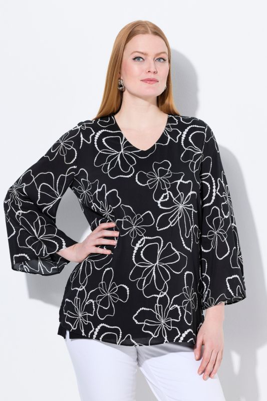 Scribble Floral Layered Chiffon Blouse