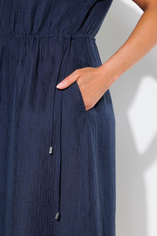 Drawstring Waist Cap Sleeve V-Neck Dress