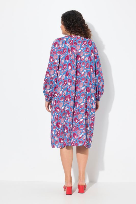 Seashell Print Balloon Sleeve Button Down Dress