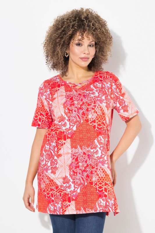 Patch Print Short Sleeve Knit Tunic