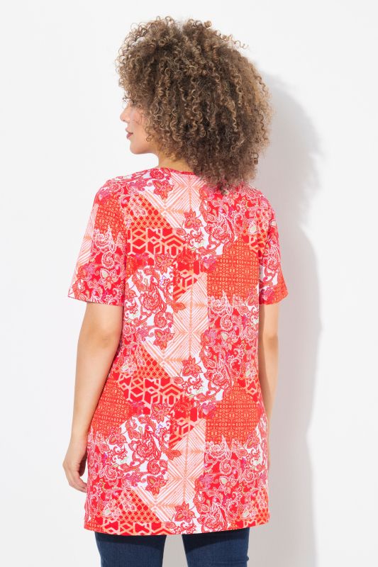 Patch Print Short Sleeve Knit Tunic