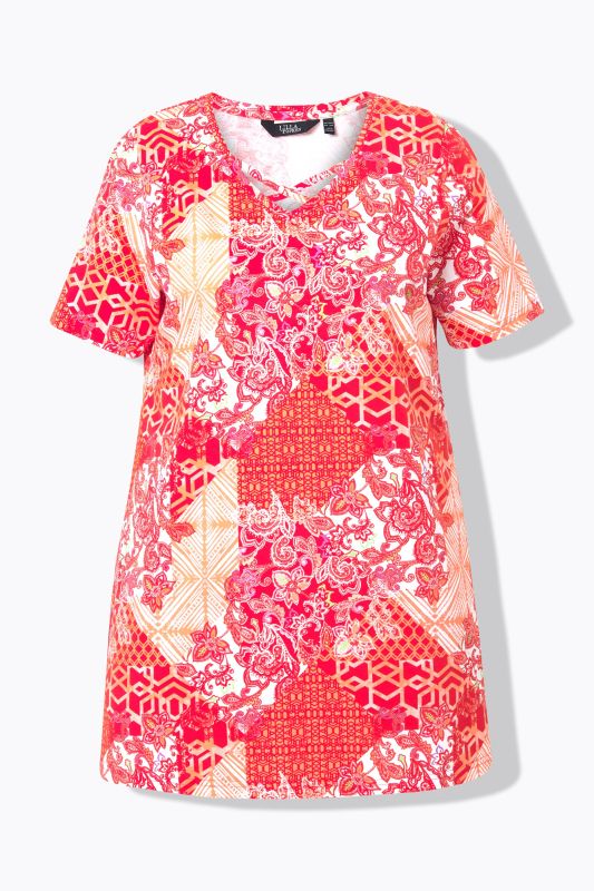 Patch Print Short Sleeve Knit Tunic