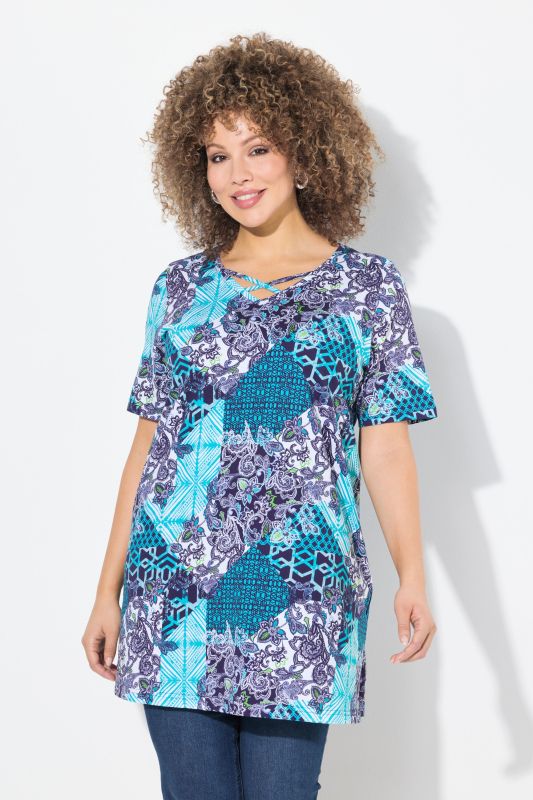 Patch Print Short Sleeve Knit Tunic