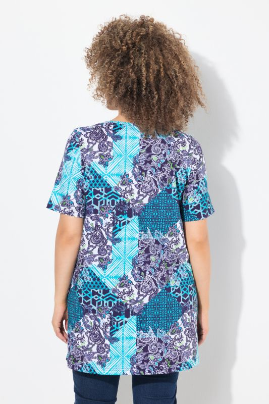 Patch Print Short Sleeve Knit Tunic