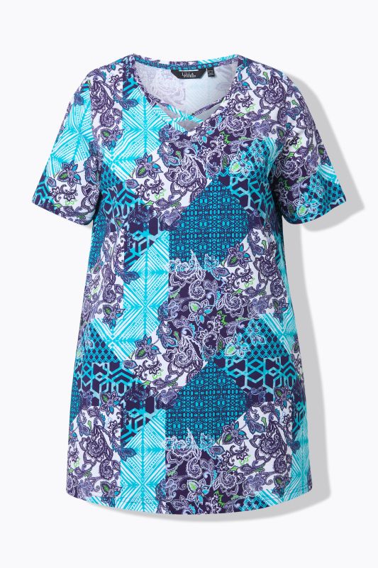 Patch Print Short Sleeve Knit Tunic