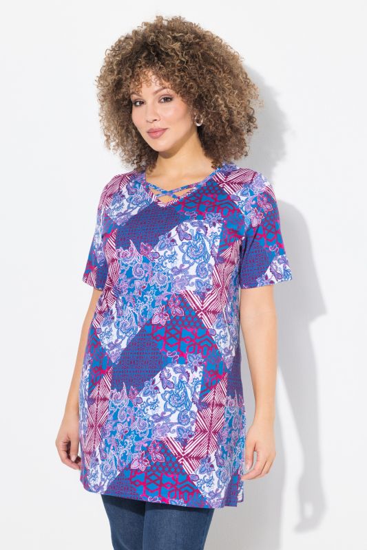 Patch Print Short Sleeve Knit Tunic