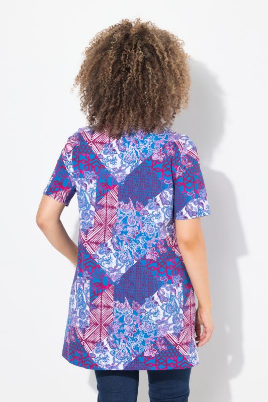 Patch Print Short Sleeve Knit Tunic