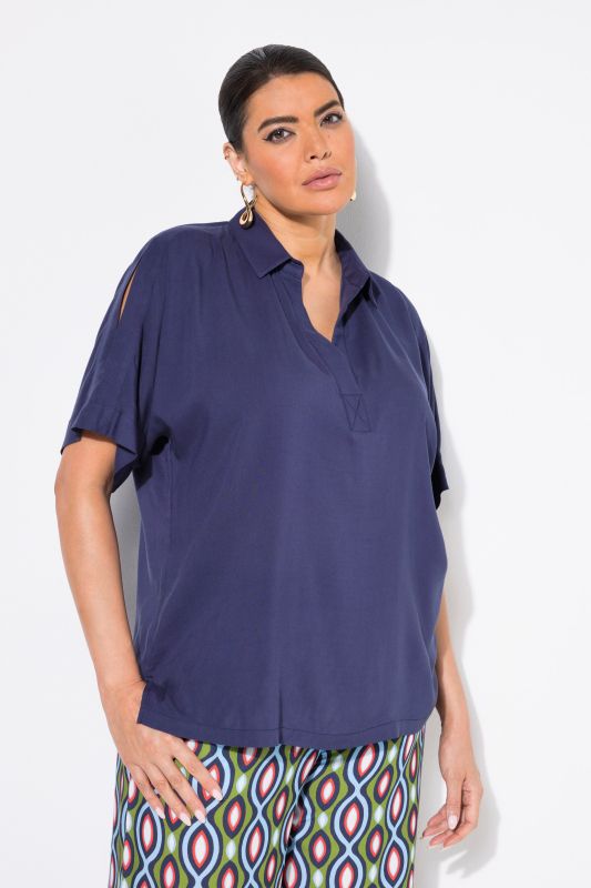 Cold Shoulder Collared Blouse