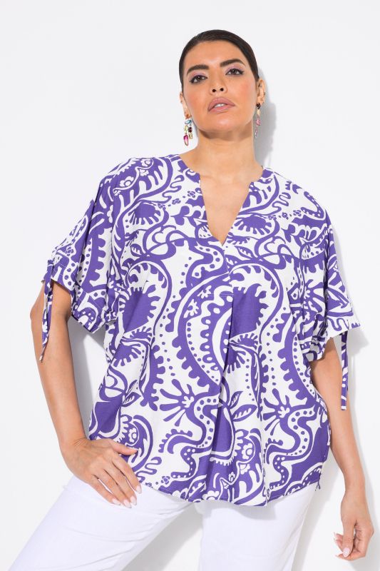 Paisley Short Sleeve V-Neck Blouse