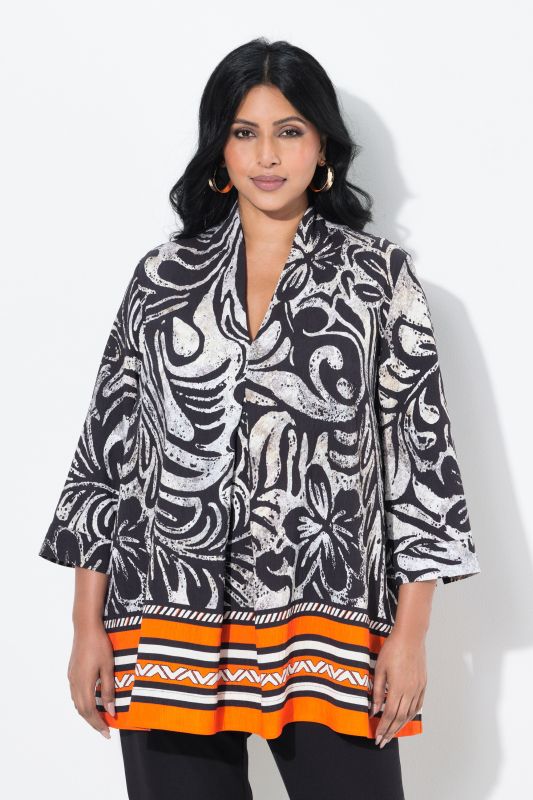 Border Print Goblet Collar Blouse