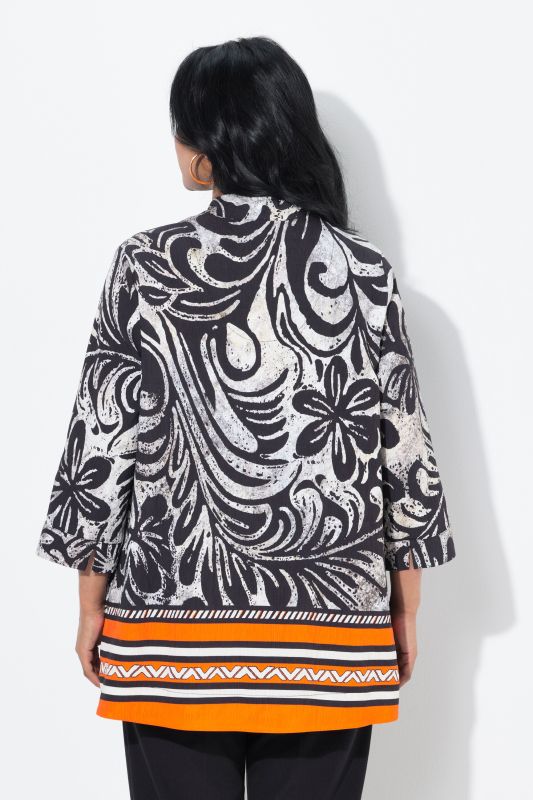 Border Print Goblet Collar Blouse