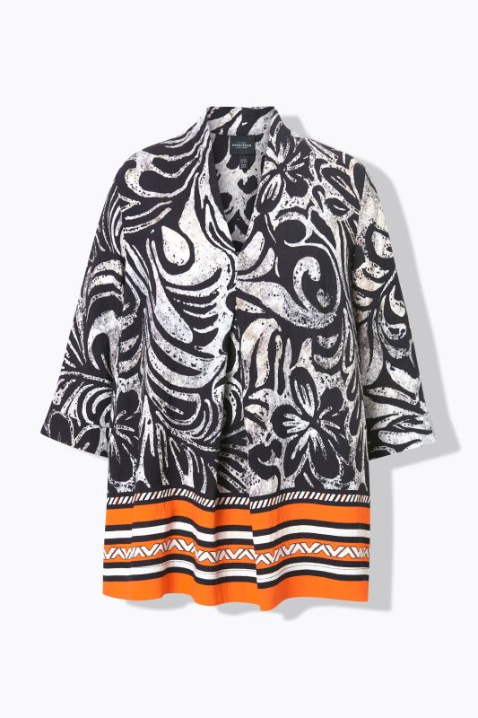 Border Print Goblet Collar Blouse