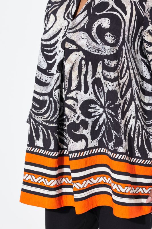 Border Print Goblet Collar Blouse