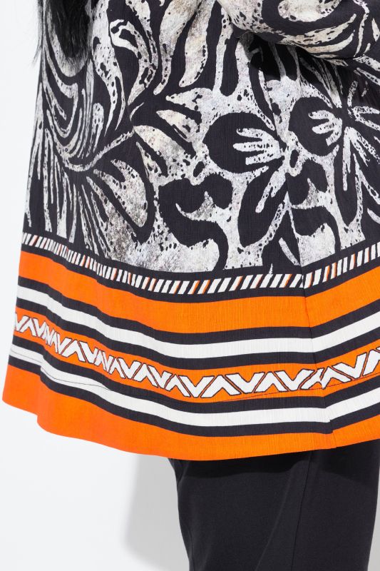 Border Print Goblet Collar Blouse