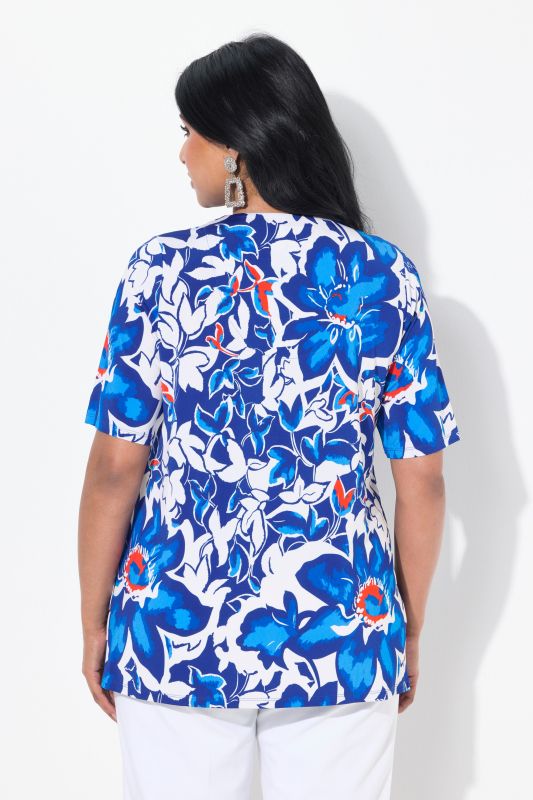 Bold Blossom Short Sleeve V-Neck Stretch Fit Tee