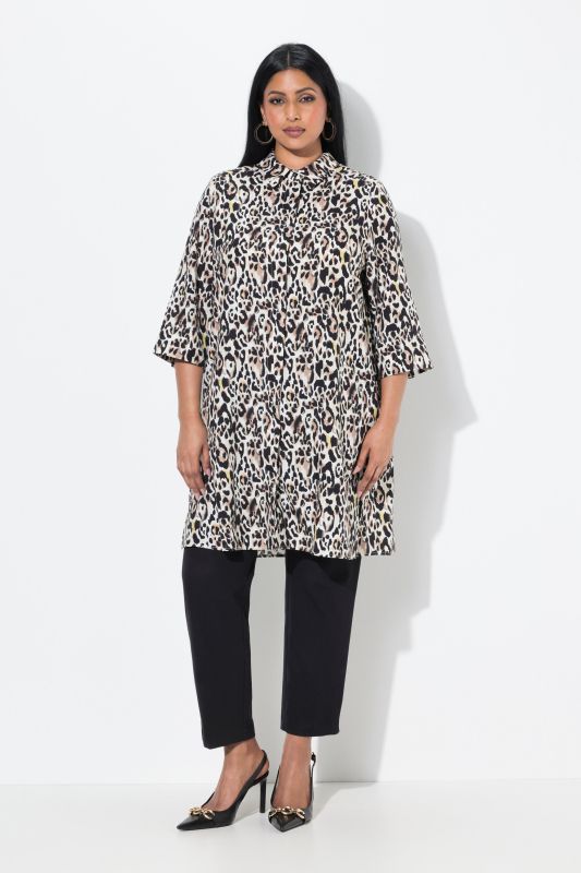 Leopard Print 3/4 Sleeve Tunic Dress