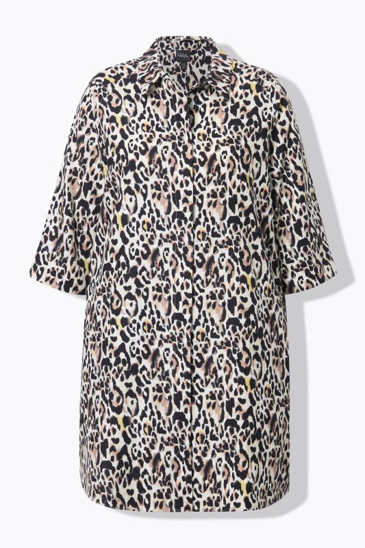 Leopard Print 3/4 Sleeve Tunic Dress