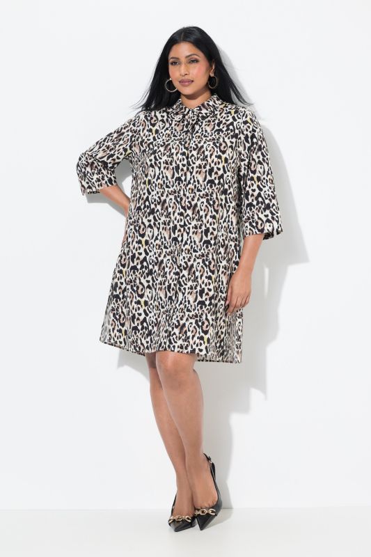Leopard Print 3/4 Sleeve Tunic Dress