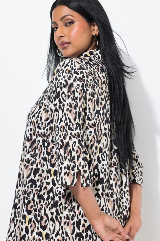 Leopard Print 3/4 Sleeve Tunic Dress