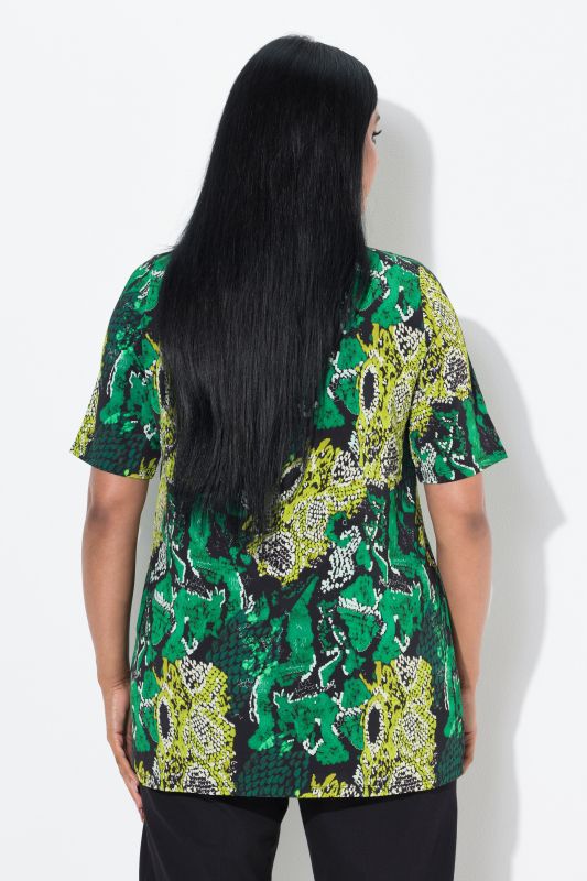 Snake Print Short Sleeve V-Neck Slinky Top