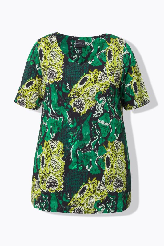 Snake Print Short Sleeve V-Neck Slinky Top