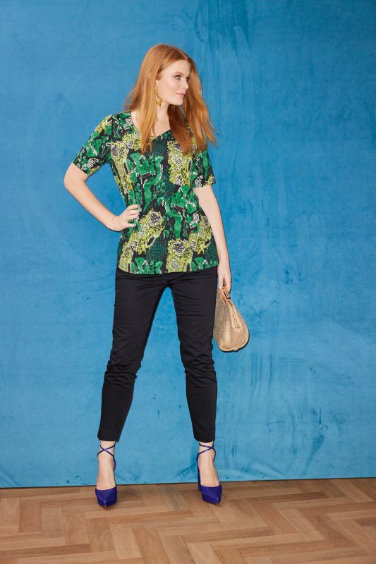 Snake Print Short Sleeve V-Neck Slinky Top