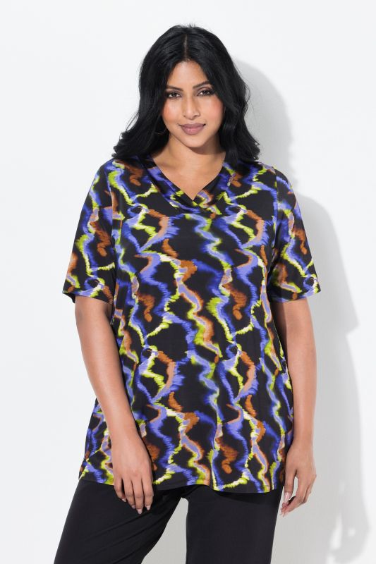 Colorful Short Sleeve V-Neck Slinky Top