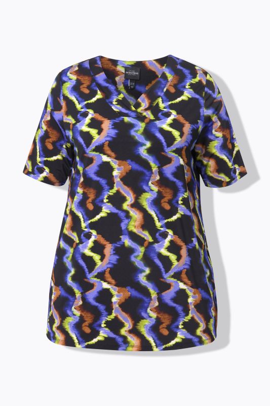 Colorful Short Sleeve V-Neck Slinky Top