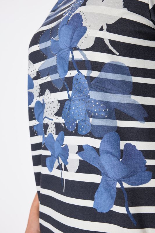 Striped Short Sleeve Flower Graphic Tee