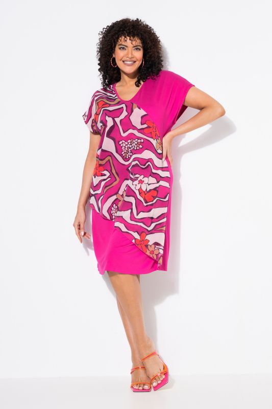 Geometric Floral Chiffon Panel Dress