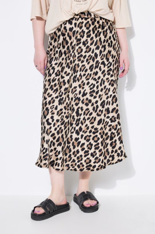 Satin Leopard Print Elastic Waist Skirt