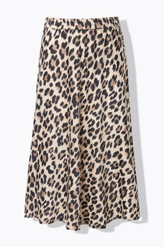 Satin Leopard Print Elastic Waist Skirt