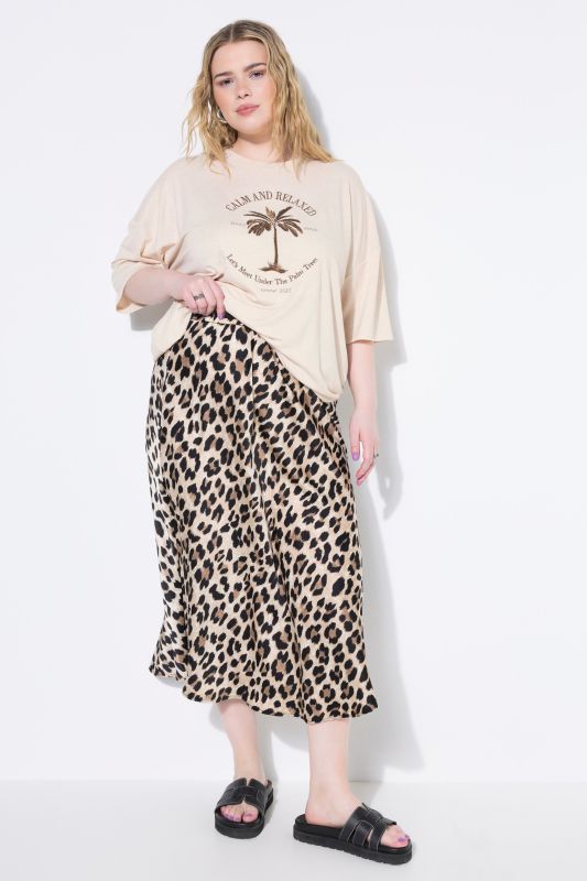 Satin Leopard Print Elastic Waist Skirt