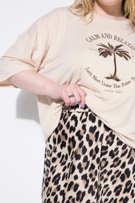 Satin Leopard Print Elastic Waist Skirt