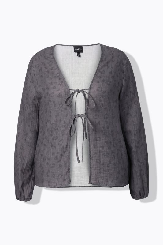 Leopard Print Tie Front Muslin Cardigan