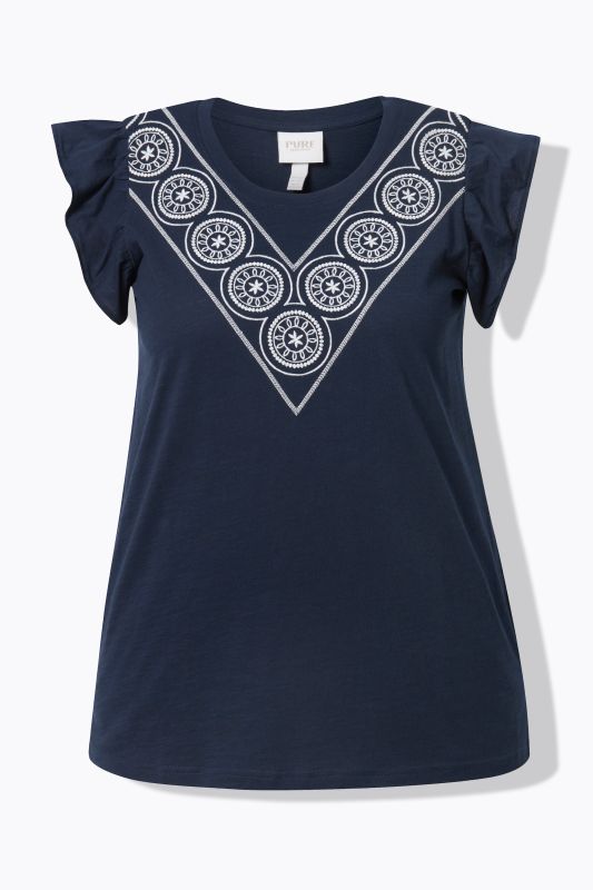 Eco Cotton Geometric Embroidered Cap Sleeve Tee