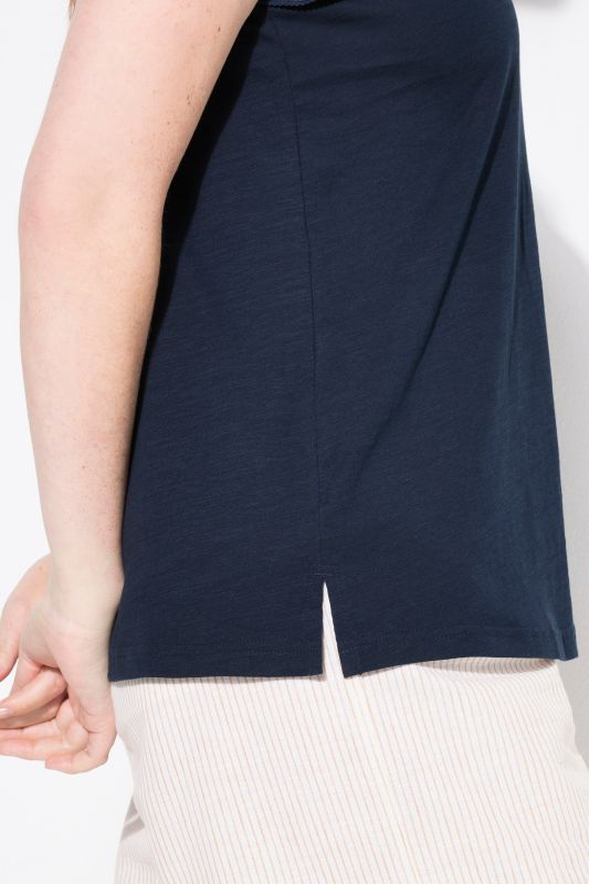 Eco Cotton Geometric Embroidered Cap Sleeve Tee