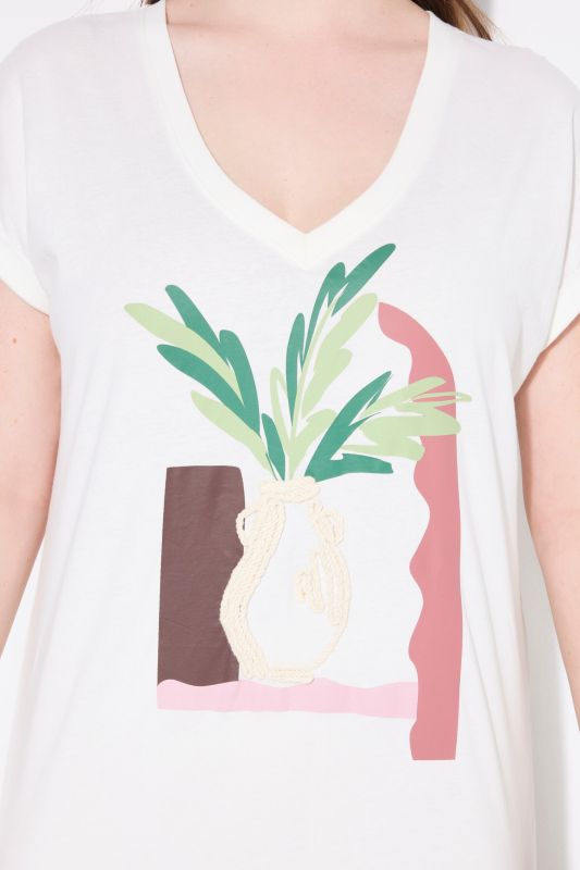 Eco Cotton Geometric Embroidered Cap Sleeve Tee