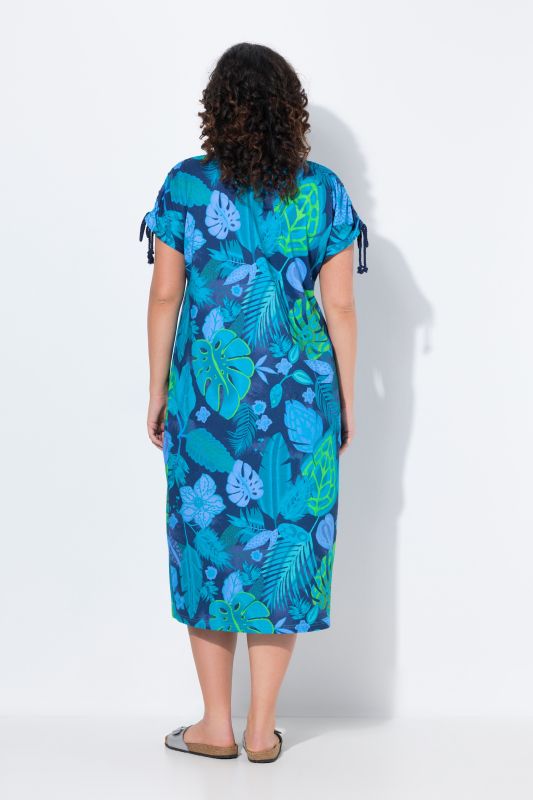 Tropical Leaf Print Cap Sleeve Dress