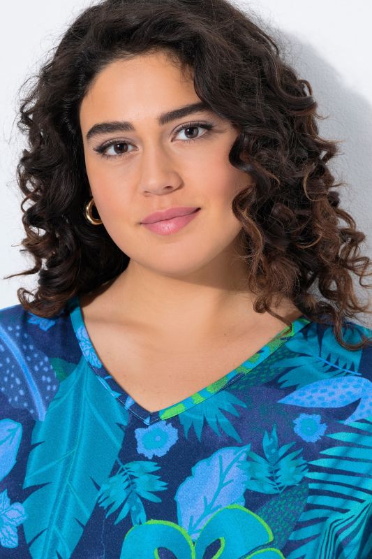 Tropical Leaf Print Cap Sleeve Dress