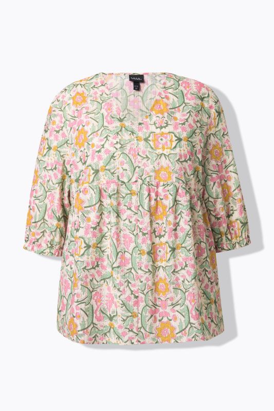 Shimmering Floral Print 3/4 Sleeve Blouse