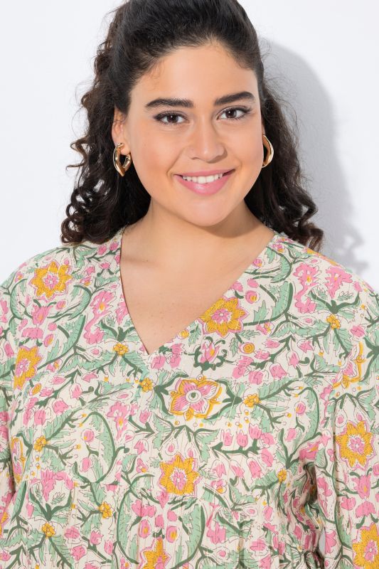Shimmering Floral Print 3/4 Sleeve Blouse